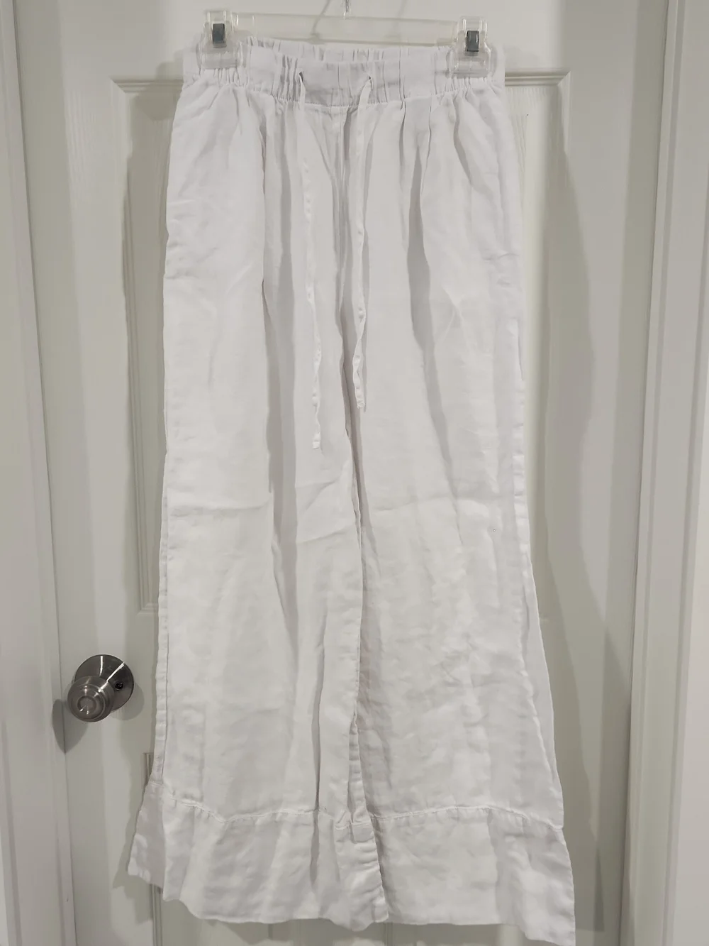 Zara White 100% Linen Wide Leg Pants Womens XS Drawstring Beach Summer Trousers